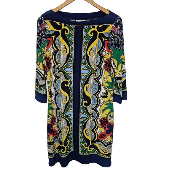 Beige by ECI Geometric Knee Length Shift Dress Womens 8 Boho Nostalgia Classic - Picture 1 of 9